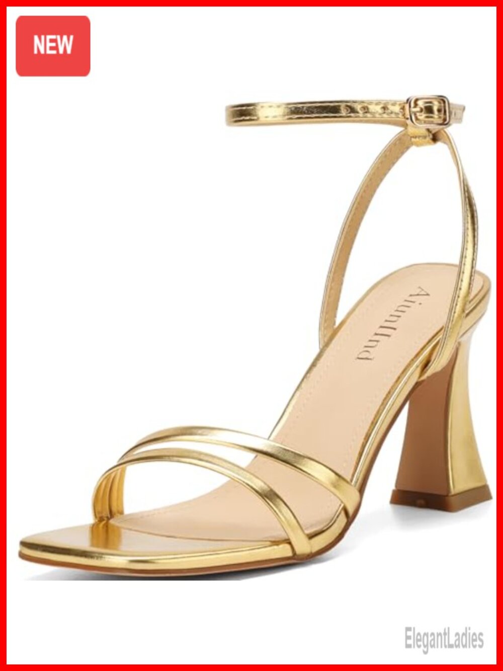 Chunky Heel Strappy Sandals Square Open Toe Faux Leather